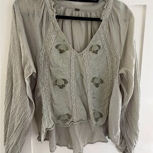 Free People Free Sivan Embroidered Top - Spanish Moss